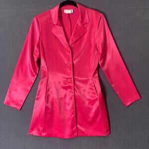VintageY2K XOXO Jacket Small Hot Pink Blazer Satin Shiny Festival Twee Mod  USA